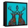 Poinsettia Deer Blue-Sharon Turner-Framed Stretched Canvas