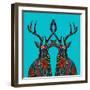 Poinsettia Deer Blue-Sharon Turner-Framed Art Print