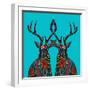 Poinsettia Deer Blue-Sharon Turner-Framed Art Print