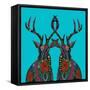 Poinsettia Deer Blue-Sharon Turner-Framed Stretched Canvas