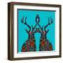 Poinsettia Deer Blue-Sharon Turner-Framed Art Print