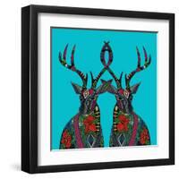 Poinsettia Deer Blue-Sharon Turner-Framed Art Print