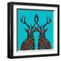 Poinsettia Deer Blue-Sharon Turner-Framed Art Print