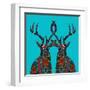 Poinsettia Deer Blue-Sharon Turner-Framed Art Print