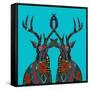 Poinsettia Deer Blue-Sharon Turner-Framed Stretched Canvas