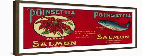 Poinsettia Salmon Can Label - Port Bailey, AK and Shearwater, AK-Lantern Press-Framed Premium Giclee Print