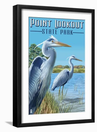 Point Lookout State Park, Maryland - Blue Heron-Lantern Press-Framed Art Print