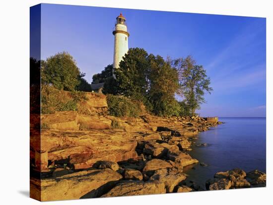 Pointe Aux Barques Lighthouse at Sunrise on Lake Huron, Michigan, USA-Adam Jones-Stretched Canvas