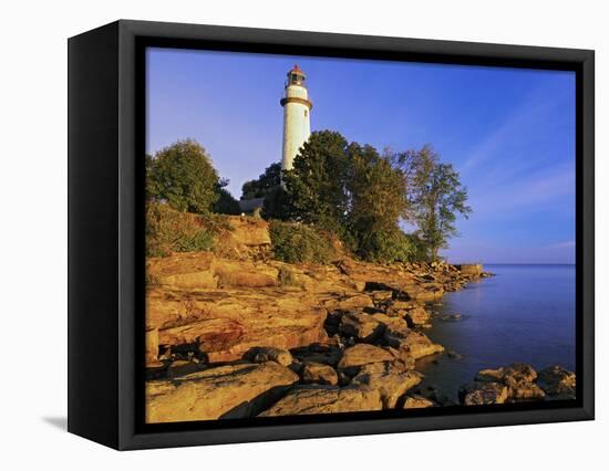 Pointe Aux Barques Lighthouse at Sunrise on Lake Huron, Michigan, USA-Adam Jones-Framed Stretched Canvas