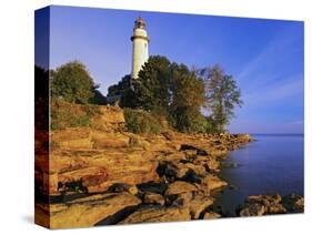 Pointe Aux Barques Lighthouse at Sunrise on Lake Huron, Michigan, USA-Adam Jones-Stretched Canvas