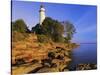 Pointe Aux Barques Lighthouse at Sunrise on Lake Huron, Michigan, USA-Adam Jones-Stretched Canvas