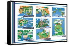Pokémon - Map Grid-Trends International-Framed Stretched Canvas