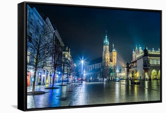 Poland, Krakow. Market Square at Night.-bloodua-Framed Stretched Canvas
