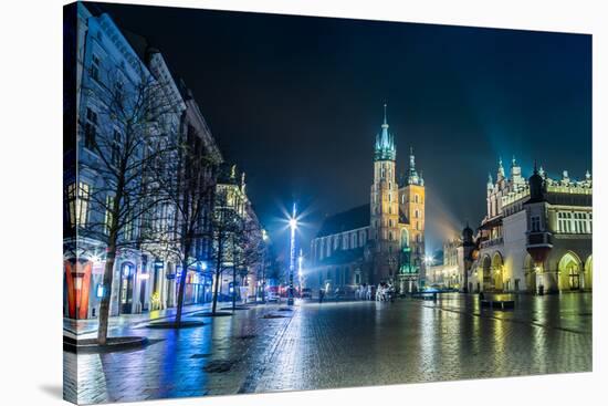 Poland, Krakow. Market Square at Night.-bloodua-Stretched Canvas