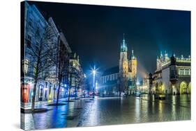 Poland, Krakow. Market Square at Night.-bloodua-Stretched Canvas