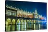 Poland, Krakow. Market Square at Night.-bloodua-Stretched Canvas