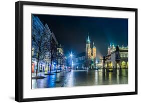 Poland, Krakow. Market Square at Night.-bloodua-Framed Photographic Print