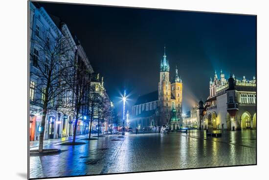 Poland, Krakow. Market Square at Night.-bloodua-Mounted Photographic Print