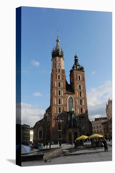 Poland. Krakow. View of the Central Market Square with Saint Mary's Basilica Founded in 1222 by…-null-Stretched Canvas