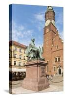 Poland, Wroclaw, Aleksander Fredro Monument on the Rynek, before the Old Town Hall-Roland T. Frank-Stretched Canvas