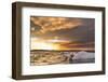 Polar Bear and Young Cub Cling to Melting Sea Ice at Sunset Near Harbor Islands,Canada-Paul Souders-Framed Photographic Print