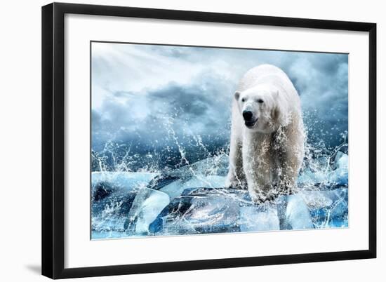 Polar Bear Hunting in a River-null-Framed Premium Giclee Print