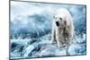 Polar Bear Hunting in a River-null-Mounted Art Print