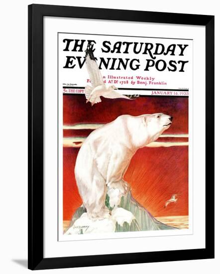 "Polar Bear on Iceberg," Saturday Evening Post Cover, January 14, 1933-Jack Murray-Framed Giclee Print