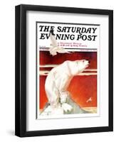 "Polar Bear on Iceberg," Saturday Evening Post Cover, January 14, 1933-Jack Murray-Framed Giclee Print