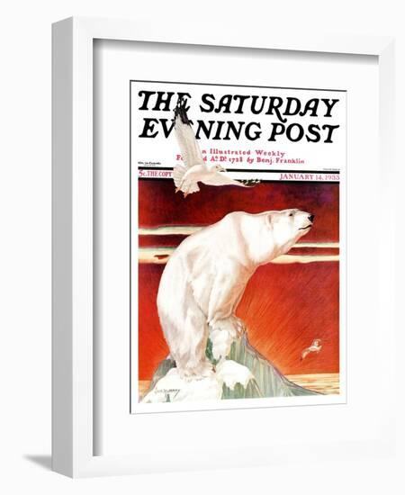 "Polar Bear on Iceberg," Saturday Evening Post Cover, January 14, 1933-Jack Murray-Framed Giclee Print