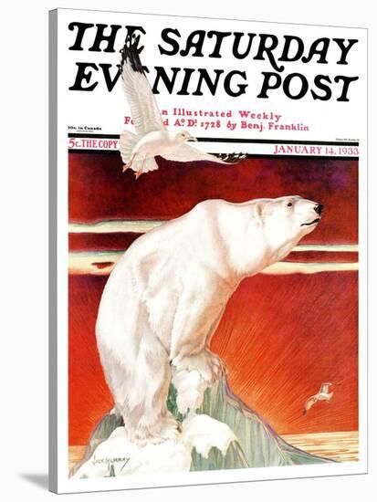 "Polar Bear on Iceberg," Saturday Evening Post Cover, January 14, 1933-Jack Murray-Stretched Canvas