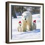 Polar Bear Parent with Cubs Wearing Christmas Hats-null-Framed Photographic Print