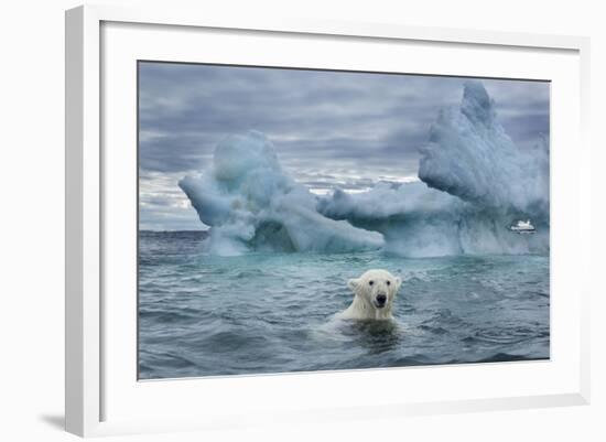 Polar Bear Swimming Near Melting Iceberg Near Harbor Islands,Canada-Paul Souders-Framed Photographic Print