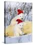 Polar Bear Two Cubs Wearing Christmas Hats-null-Stretched Canvas