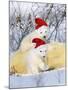 Polar Bear Two Cubs Wearing Christmas Hats-null-Mounted Photographic Print