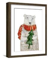 Polar Bear with Christmas Tree. Hand Drawing Illustration-Super Cat-Framed Art Print