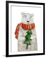 Polar Bear with Christmas Tree. Hand Drawing Illustration-Super Cat-Framed Art Print