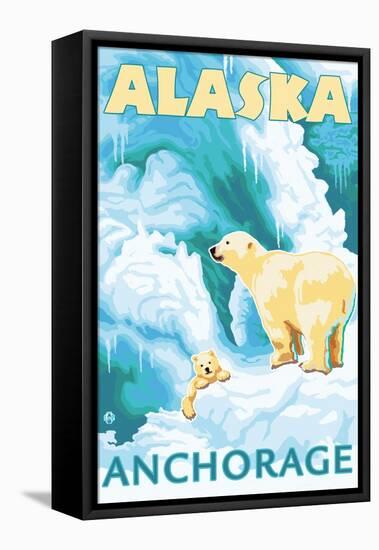 Polar Bears & Cub, Anchorage, Alaska-Lantern Press-Framed Stretched Canvas