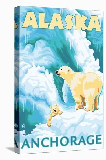 Polar Bears & Cub, Anchorage, Alaska-Lantern Press-Stretched Canvas