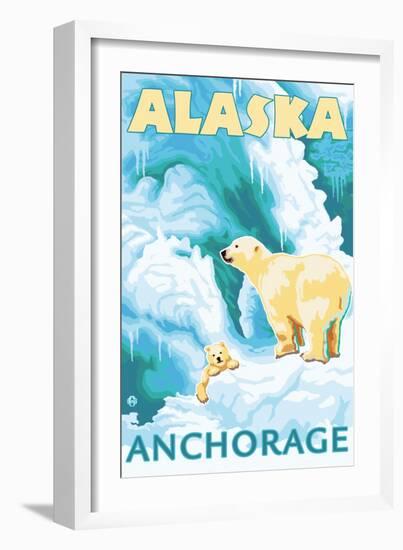 Polar Bears & Cub, Anchorage, Alaska-Lantern Press-Framed Art Print