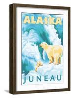 Polar Bears & Cub, Juneau, Alaska-Lantern Press-Framed Art Print