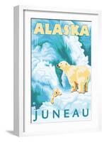 Polar Bears & Cub, Juneau, Alaska-Lantern Press-Framed Art Print