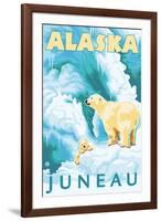 Polar Bears & Cub, Juneau, Alaska-Lantern Press-Framed Art Print