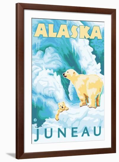 Polar Bears & Cub, Juneau, Alaska-Lantern Press-Framed Art Print