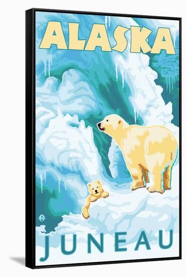 Polar Bears & Cub, Juneau, Alaska-Lantern Press-Framed Stretched Canvas