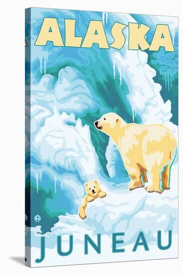 Polar Bears & Cub, Juneau, Alaska-Lantern Press-Stretched Canvas