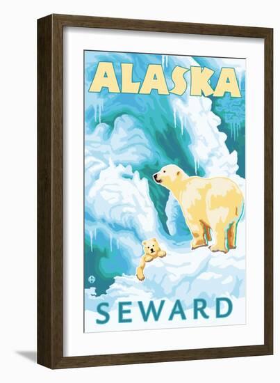 Polar Bears & Cub, Seward, Alaska-Lantern Press-Framed Art Print