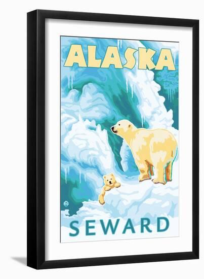 Polar Bears & Cub, Seward, Alaska-Lantern Press-Framed Art Print