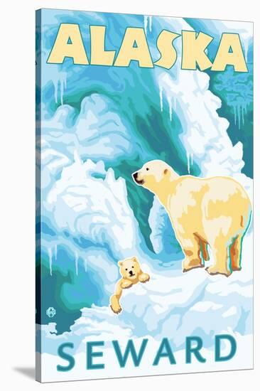 Polar Bears & Cub, Seward, Alaska-Lantern Press-Stretched Canvas