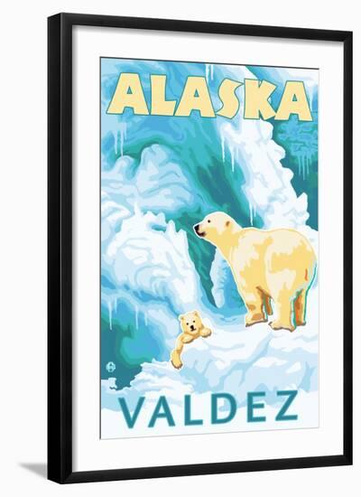 Polar Bears & Cub, Valdez, Alaska-Lantern Press-Framed Art Print